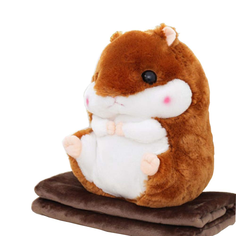 Yunnasi Plush Hamster Stuffed Animal Toys Hamster Throw Pillow With Blanket 19.7 Inches Dark Brown
